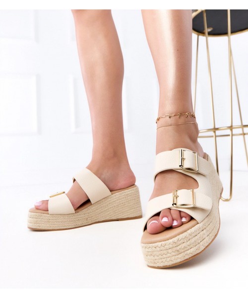 "Arhana" smėlio spalvos platforminės espadrilių šlepetės