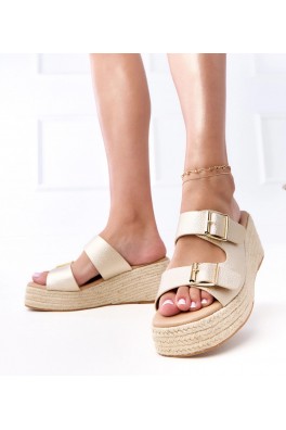 "Arhana" auksinės platforminės espadrilių šlepetės