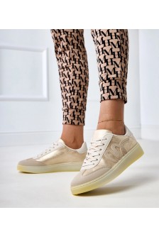 Smėlio Spalvos Sneakers Stiliaus Ant Platformos Su Žaliais Motyvais Izabell