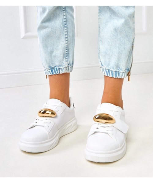 Balti platforminiai sportbačiai su auksiniais akcentais Melania