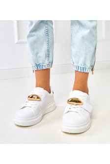 Balti Sneakers Stiliaus Su Žaliais Akcentu i Juoda Intarpais Melania
