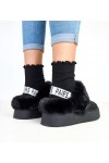 Juodi trumpi dirbtinio kailio apšiltinti sniego batai su elastine medžiaga Eija