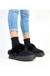 Juodi trumpi dirbtinio kailio apšiltinti sniego batai su elastine medžiaga Eija