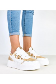 Smėlio Spalvos Sneakers Stiliaus Ant Platformos Su plecioną Intarpais Lina