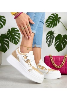 Smėlio Spalvos Sneakers Stiliaus Ant Platformos Su plecioną Intarpais Lina