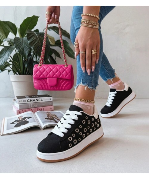 Juodi Sneakers Stiliaus Ant Platformos Su nitami Adelis Juodi Sneakers Stiliaus Ant Platformos Su nitami Adelis