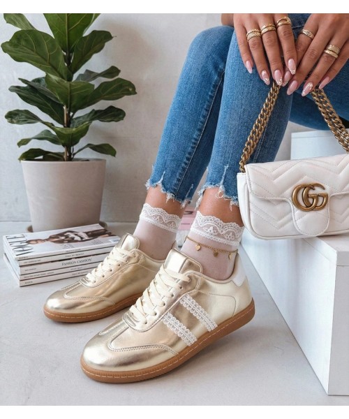 Auksinės Spalvos Sneakers Stiliaus Moteriški Su satynowymi Raišteliais Madres