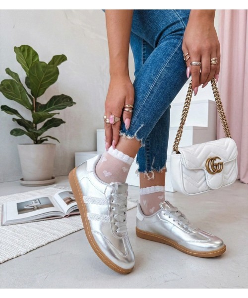 Sidabriniai Sneakers Stiliaus Moteriški Su satynowymi Raišteliais Madres