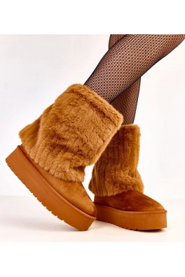 Rudi platforminiai sniego batai su kailiniu batviršiu iš "Leda