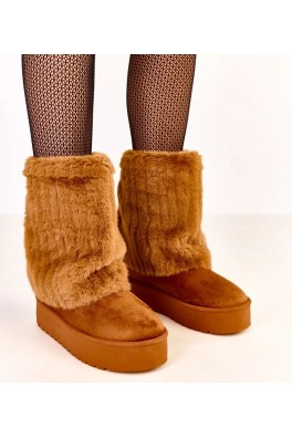 Rudi platforminiai sniego batai su kailiniu batviršiu iš "Leda