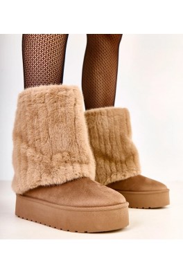 Tamsiai smėlio spalvos platforminiai sniego batai su kailiniu batviršiu iš "Leda