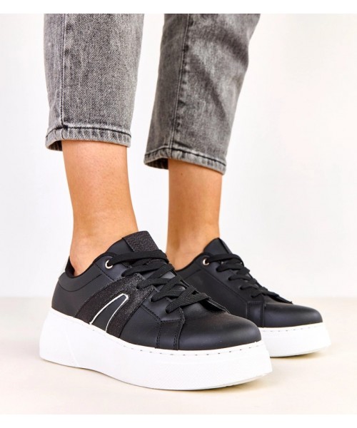 Juodi Sneakers Stiliaus Ant Platformos Su brokatowym Akcentu Jeromi