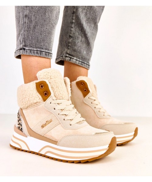 Smėlio spalvos apšiltinti aukštakulniai su avikailiu Mirasen