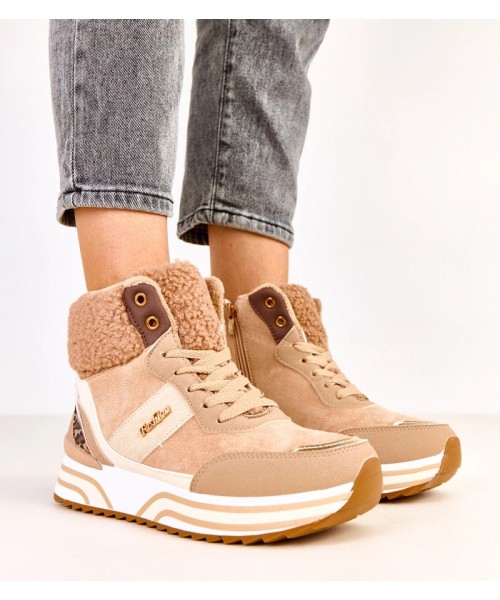 Tamsiai smėlio spalvos apšiltinti aukštakulniai su avikailiu Mirasen