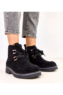 Juodi apšiltinti batai su dekoratyviniais raišteliais Katrins