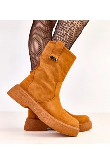 Rudos spalvos eko zomšos batai su aukso puošyba iš "Mileda