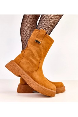 Rudos spalvos eko zomšos batai su aukso puošyba iš "Mileda