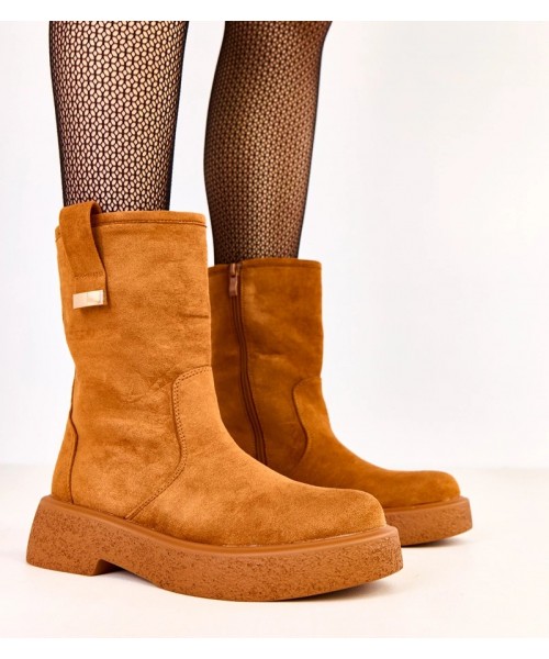 Rudos spalvos eko zomšos batai su aukso puošyba iš "Mileda