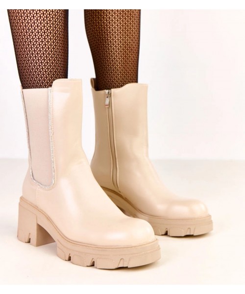 Smėlio spalvos batai su elastiniu įdėklu ir cirkonais Rimina