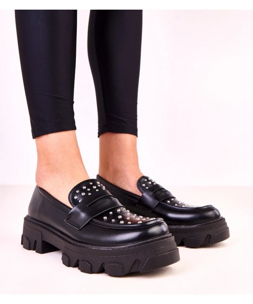 Moteriški juodi mokasinai su kniedėmis "Memolis