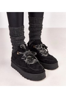 Juodi Sneakers Stiliaus pašiltinti Su grubymi Raišteliais Landry
