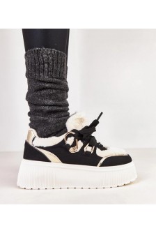 Juodi Sneakers Stiliaus pašiltinti Ant Platformos Deena