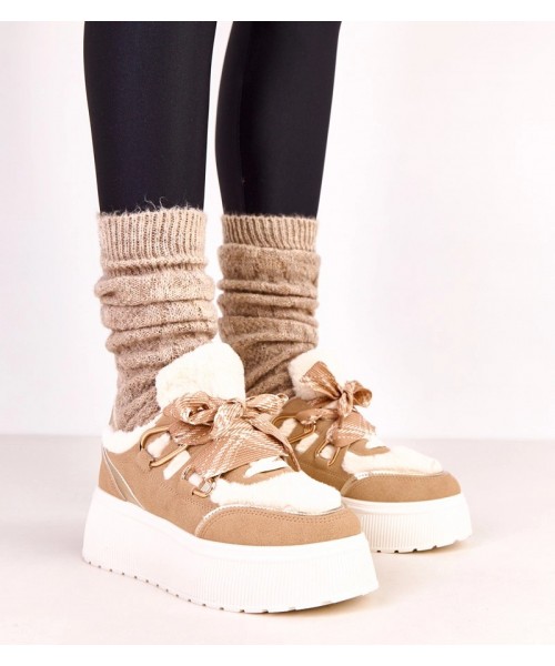 Smėlio spalvos platforminiai apšiltinti sportbačiai Deena