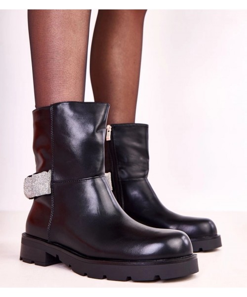 Juodi moteriški bateliai su cirkonių papuošimais Elisana