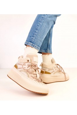 Smėlio spalvos nėriniuoti sniego batai su dirbtiniu kailiu Lesly