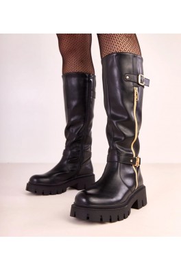 Juodi platforminiai batai su aukso puošmena Makia