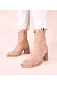 Smėlio spalvos eko zomšos bateliai su kulnu iš Mirmi