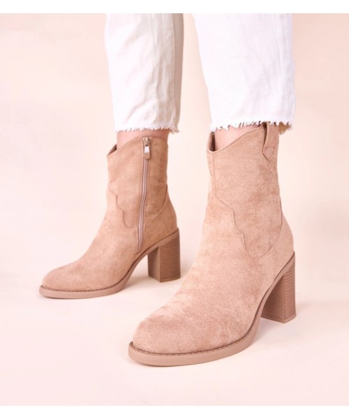 Smėlio spalvos eko zomšos bateliai su kulnu iš Mirmi