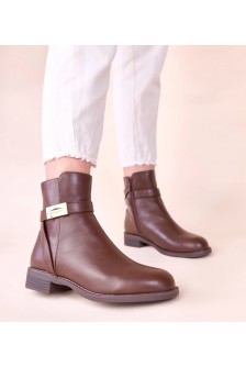 Rudi klasikiniai batai su aukso puošmena ant "Nefer" dirželio