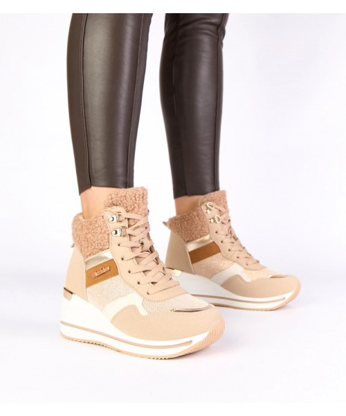 Smėlio spalvos apšiltinti sniego bateliai su "Rolinda" kulniukais