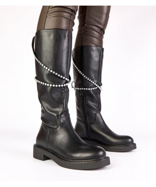 Juodi batai, puošti cirkonių diržu Roisin