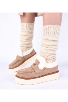 Tamsiai smėlio spalvos mokasinai su kailiu Loafy