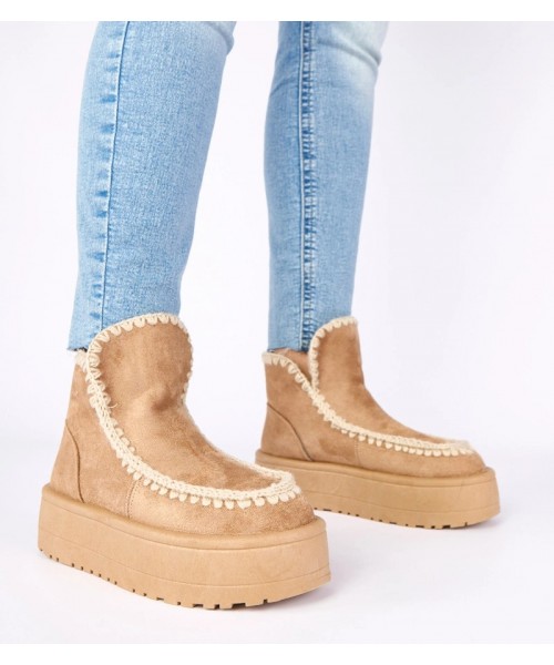 Tamsiai smėlio spalvos platforminiai sniego batai su dekoratyviniu siuvinėjimu Alwena