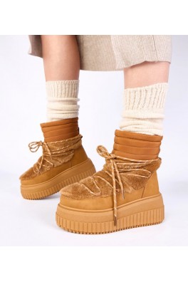 Rudi platforminiai sniego batai su kailiniais raišteliais "Lydia