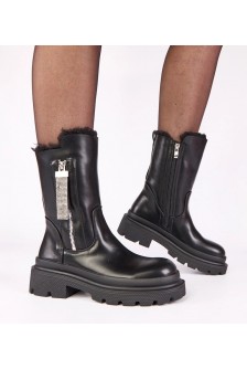 Juodi platforminiai batai su dekoratyviniu užtrauktuku su cirkonais Asta