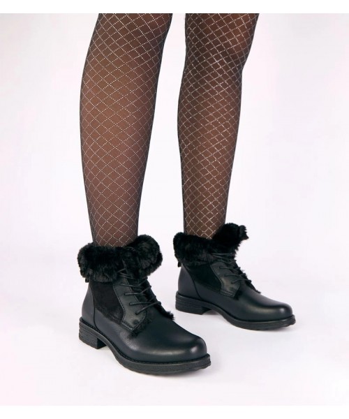 Juodi nėriniuoti batai su kailiu Joyca