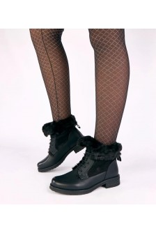 Juodi nėriniuoti batai su kailiu Joyca