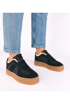 Juodi „Sneakers Stiliaus“ kelnės su kailio pamušalu „Kelsi“