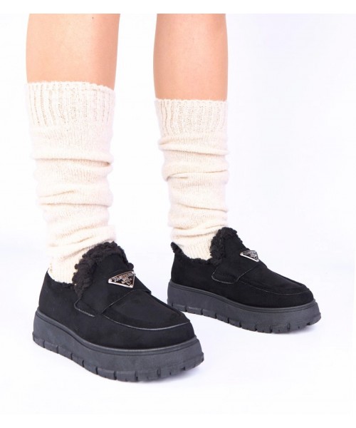 Juodi platforminiai mokasinai su dirbtiniu kailiu "Kirby