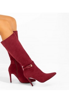Bordo spalvos batai su kulnu ir dekoratyvine sagtimi "Arielle