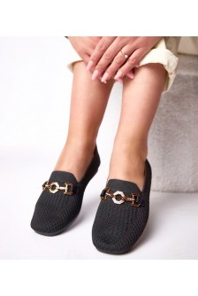 Juodi medžiaginiai mokasinai su aukso puošyba Mathilde