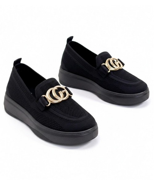 Juodos spalvos medžiaginės šlepetės su sagtimi Catherine