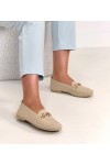 Smėlio spalvos medžiaginiai mokasinai su auksiniu ornamentu Mathilde