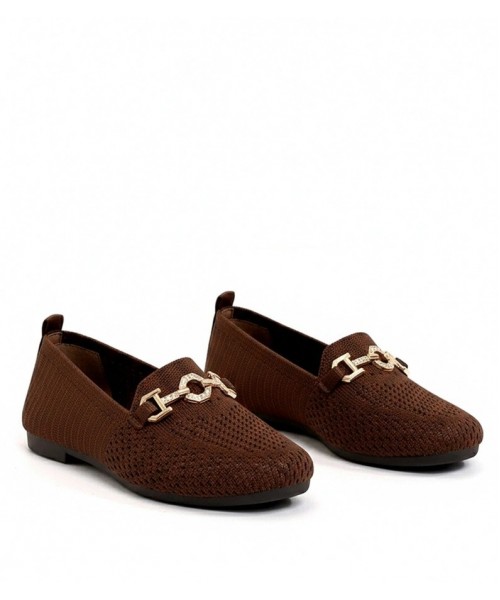 Rudi medžiaginiai mokasinai su auksiniu ornamentu Mathilde