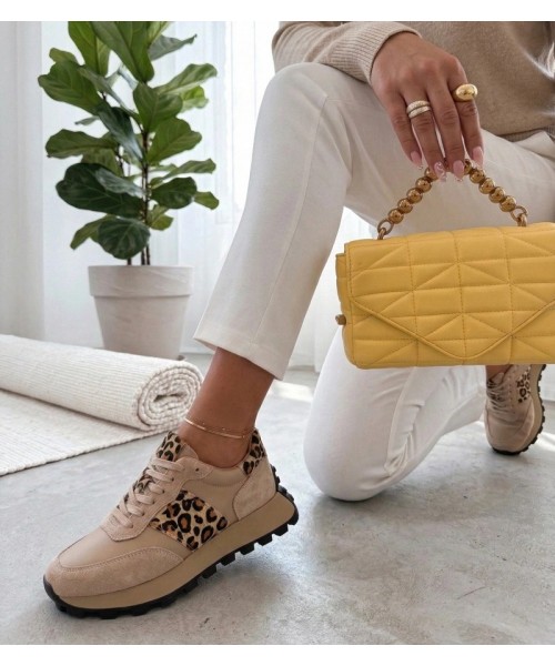 Smėlio spalvos odiniai platforminiai sportbačiai Filippo