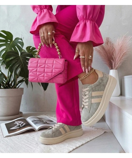 Pilkos spalvos odiniai platforminiai sportbačiai Filippo